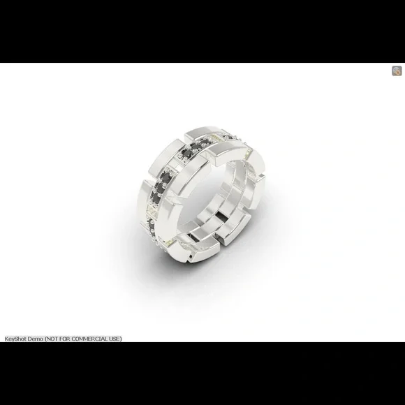 Men's Solid Silver Block Eternity Ring Stackable Cubic Zirconia - Picture 3 of 8